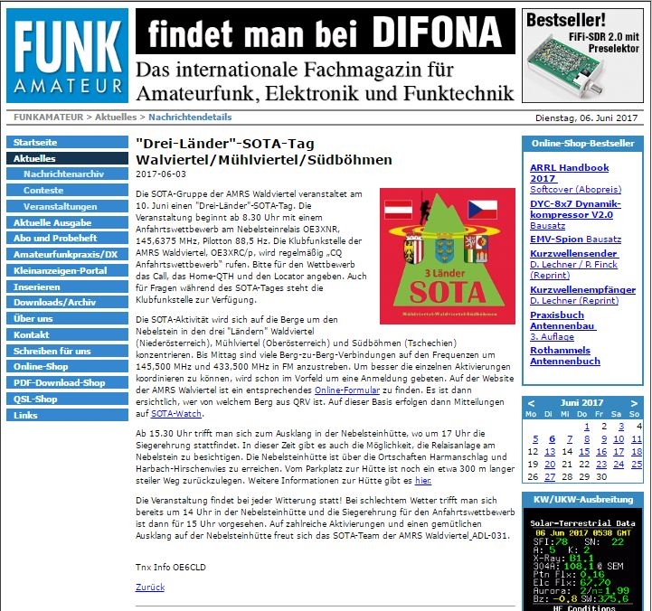 SOTA tag in Zeitschrift Funkamateur